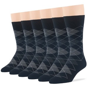 Men's Dress Socks Cotton - 6 pack- Seamless - Argyle, Dot, Striped - Shoe Size 9-12 L - Black, Brown | 7BIGSTARS KINGDOM - 1 of 3