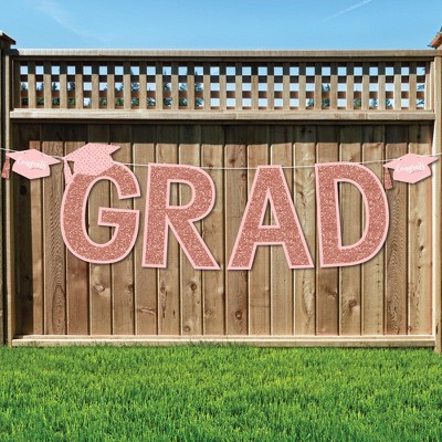 Big Dot of Happiness Rose Gold Grad - Large Graduation Party Decorations - GRAD - Outdoor Letter Banner