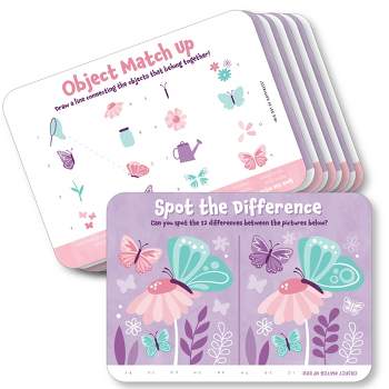 Big Dot of Happiness Beautiful Butterfly - 2-in-1 Floral Baby Shower or Birthday Party Cards - Activity Duo Games - Set of 20