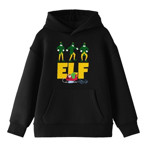 Elf Movie Big Title Logo And Characters Youth Black Graphic Hoodie : Target