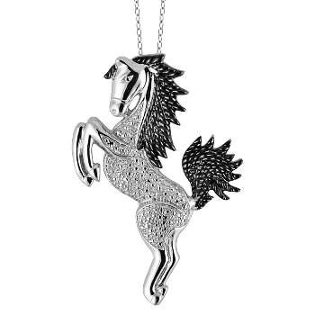 Women's Sterling Silver Accent Round-Cut White Diamond Pave Set Horse Pendant (18")