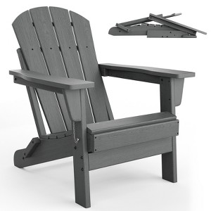 Folding Adirondack Chair - HDPE Outdoor All-Weather Fire Pit Chairs, Ergonomic Extended Backrest for Patio, Garden Pool, Backyard - 1 of 4
