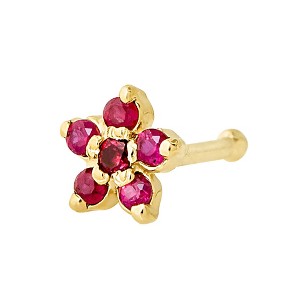 Jewelry Avalanche 22G Solid 14K Gold Ruby Flower Nose Bone Nose Stud - 1 of 4