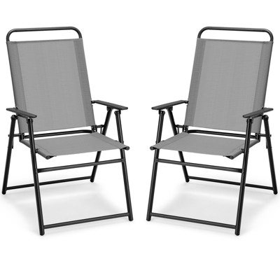Tangkula Outdoor Folding Chairs Set of 2/4 Lightweight High Back Chairs w/ Armrests Cozy Seat Fabric