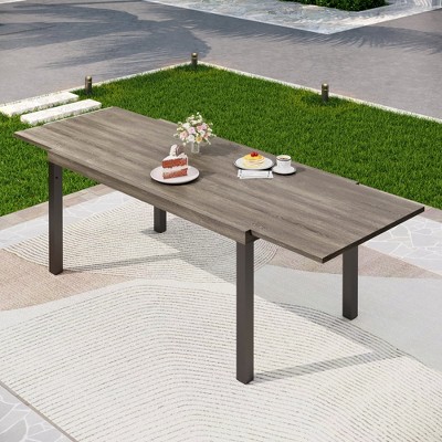 Captiva Designs 1pc Outdoor Patio Expandable Rectangular Steel Dining Table with Two Tabletop Leaves