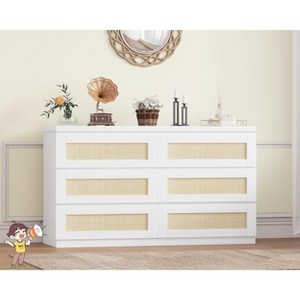 Jojoka Modern 8 Drawer Rattan Chest of Drawers, Large Wooden Dresser for Bedroom Entryway Living Room Closet Storage Organizer - 1 of 4