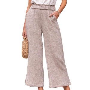Amaryllis Women's Smocked Waist Wide-Leg Cropped Pants Relaxed Fit Lightweight Casual - 1 of 4