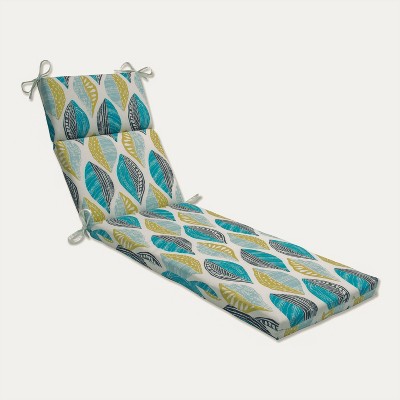 Leaf Block Outdoor/Indoor Chaise Lounge Cushion Teal/Citron - Pillow Perfect