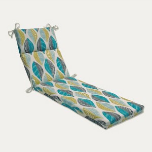 Leaf Block Outdoor/Indoor Chaise Lounge Cushion Teal/Citron - Pillow Perfect - 1 of 4