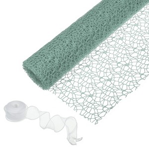 Unique Bargains Floral Bouquet Craft Packaging Mesh Gift Wrap Paper with Ribbon 1 Set - 1 of 4
