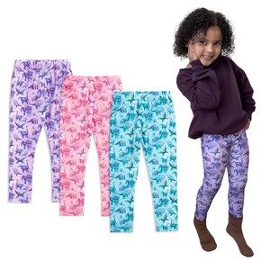 The Pink Picket Fence Suzie Dino Leggings for Girls – Soft Stretchy Play Leggings – Hand-Painted Dinosaur Print - 1 of 4