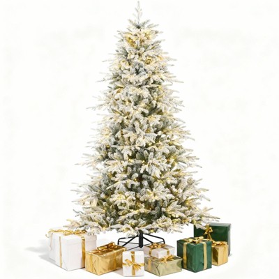 6.5FT Snow-Flocked King Noble Fir Christmas Tree with Remote-Controlled Lights, 3 Color Options & 11 Modes