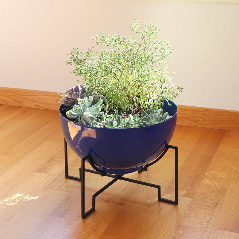 ACHLA Designs 20&#34; Wide Planter Bowl Galvanized Steel with Black Wrought Iron Jane Plant Stand French Blue, 3 of 7