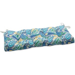 Outdoor/Indoor Blown Bench Cushion Amalia Paisley Blue - Pillow Perfect - 1 of 4