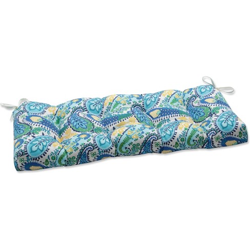 Outdoor/Indoor Blown Bench Cushion Amalia Paisley Blue - Pillow Perfect - image 1 of 4