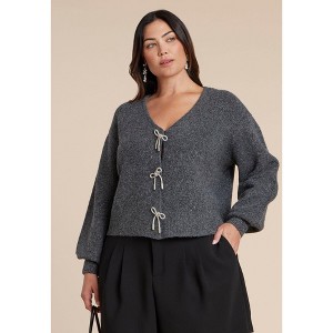 ELOQUII Crystal Bow Cardigan - 1 of 4