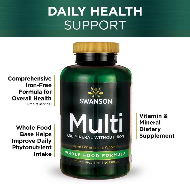 Swanson Multivitamins Whole Foods Formula Multi and Mineral without Iron Tablet 90ct, 4 of 7