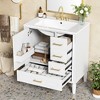 Vynxaria 30-Inch White Bathroom Vanity - Ceramic Sink, Soft-Close Door (Built-in Shelf), 3 Drawers, Modern Functional for Small Bathrooms - 4 of 4