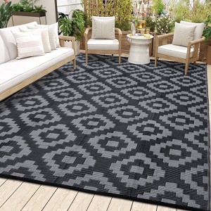 9x12' Waterproof Outdoor Rug, Reversible Plastic Patio Rugs with Storage Bag, Portable Carpet for Camping, Balcony Deck Backyard - 1 of 4