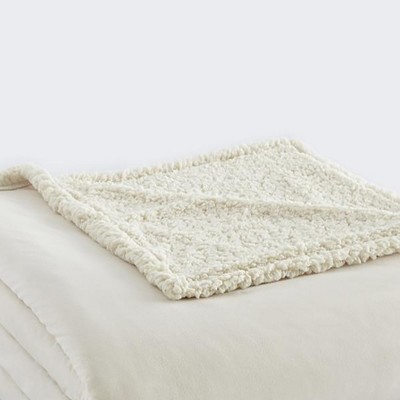 Ivory Micro Flannel Reversible High Pile Fleece Blanket