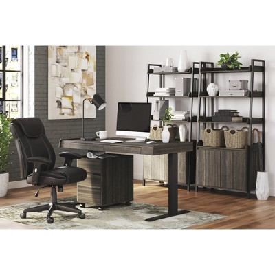Dark Brown Adjustable Height Desk with USB Ports and Drawers