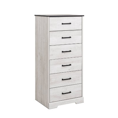 Washed White 6-Drawer Farmhouse Vertical Dresser