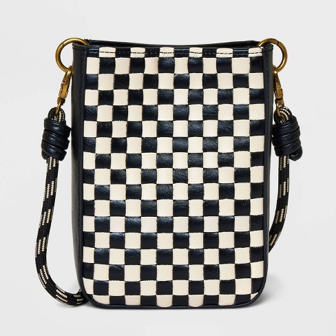 Plaid Pattern Wallet Phone Case with Crossbody Chain