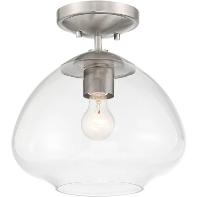 Possini Euro Design Schoolhouse Modern Ceiling Light Semi Flush Mount Fixture Brushed Nickel 12" Wide Clear Glass House Kitchen