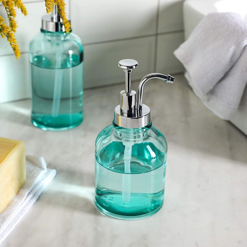 Whole Housewares Clear Glass Lotion and Soap Dispenser Bathroom - 2 Piece - Blue, 3 of 5