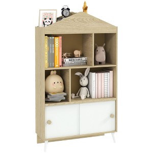 Qaba Kids Bookshelf and Toy Storage, Montessori Bookcase with Top Shelves, 4-Cubby Children's Toy Shelf for Playroom, Children's Room - 1 of 4