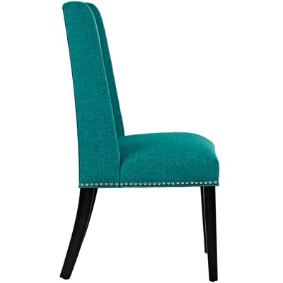 High Teal Leather and Wood Upholstered Side Chair