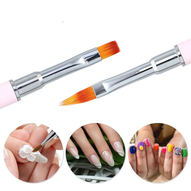 Unique Bargains Double Ended Nail Art Brush Lace Brush Gel Polish Nail Art Design Pen Paint Tools for Home DIY Manicure Pink, 2 of 7