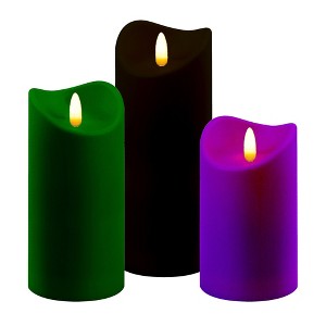LumaBase Battery-Operated LED Green, Purple & Black Candles - Set of 3 - 1 of 4