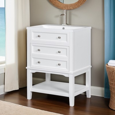 24" Bathroom Vanity with Sink for Enhanced Comfort, Solid Wood Storage Cabinet with Drawer and Open Shelf - Leovsnove