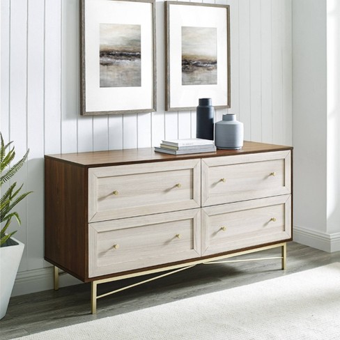 Jones Horizontal Modern 4 Drawer Dresser Dark Walnut/white - Saracina Home  : Target