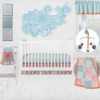Bacati - Paisley Sophia Coral Aqua 10 pc Crib Bedding Set with 2 Crib Fitted Sheets