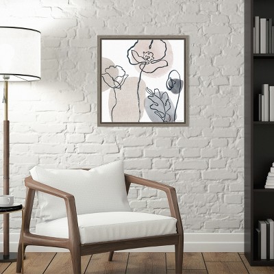 Neutral Floral Canvas Wall Art with Black Frame