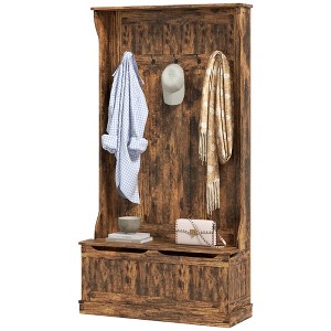 Aghana Digitals Distressed White Hall Tree with 5 Steel Hooks, Storage Bench & Anti-Tip Design – - 1 of 4