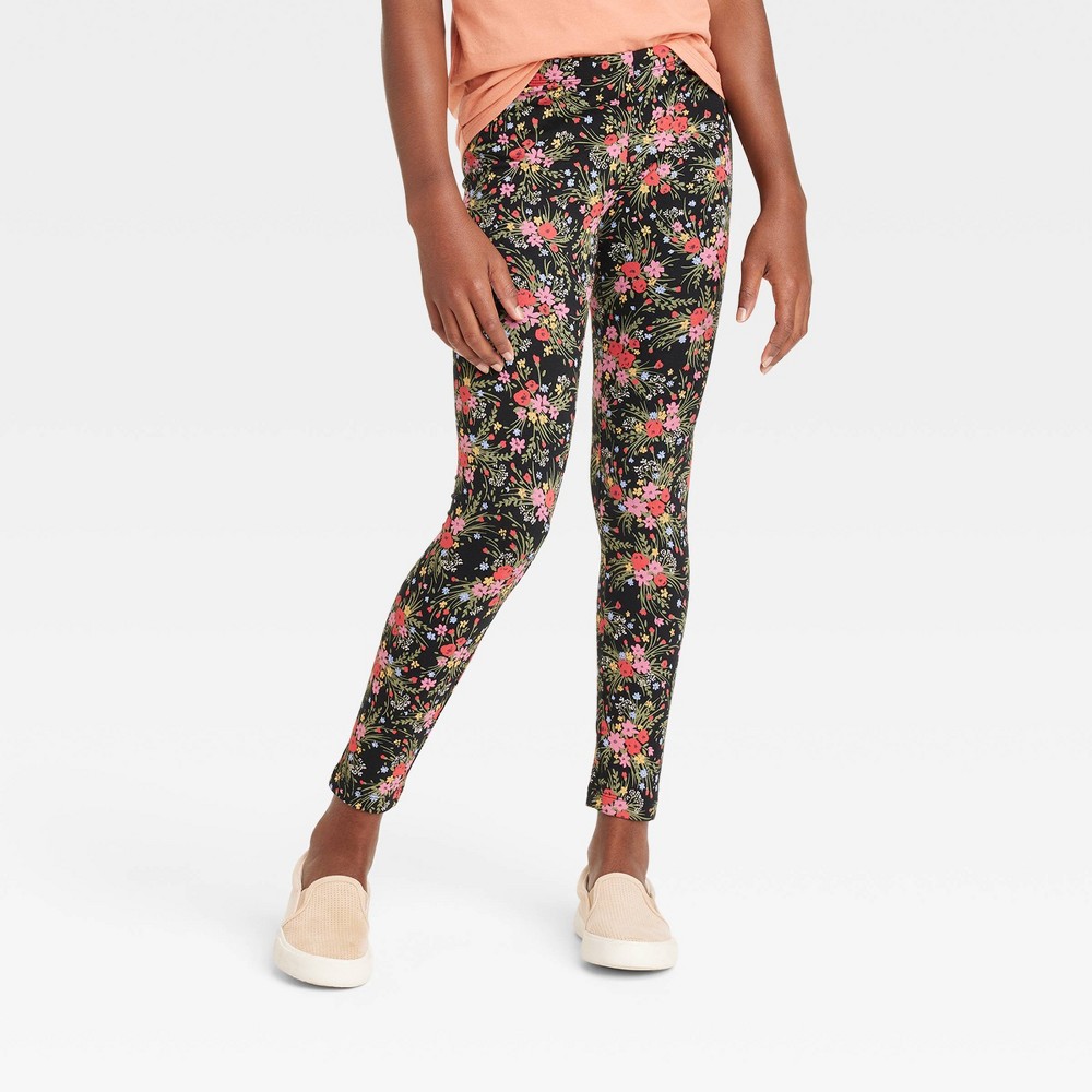 Girls' Leggings - Cat & Jack Black/Red Floral M