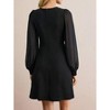 Women Crew Neck Midi Dress Long Lace Sleeve Flowy Fake Button Cocktail Party Mini Dress - 2 of 4