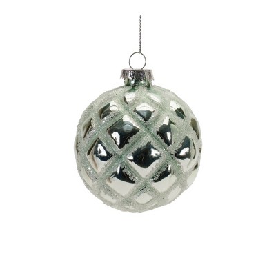 Melrose Frosted Green Beaded Glass Ornaments Set of 6