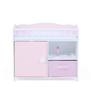 Olivia's Little World Wooden Baby Doll Crib with Storage Cabinet Pink/White - 1 of 4