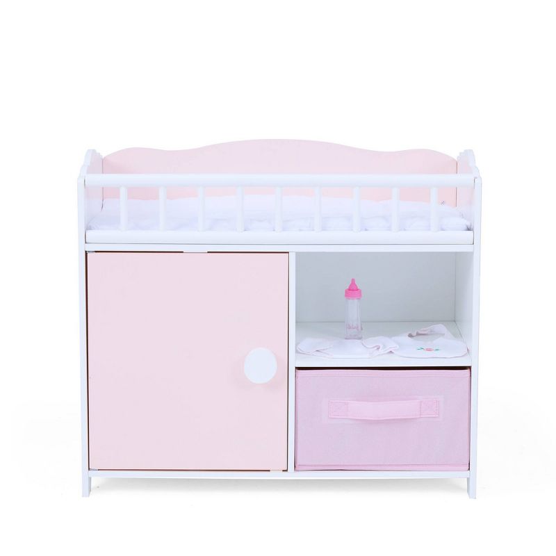 Olivia&#39;s Little World Wooden Baby Doll Crib with Storage Cabinet Pink/White, 1 of 11