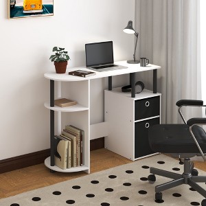 HOMLUX Simplistic Computer Desk Study Writing Workstation w/ Side Shelf & 2 Storage Bins - 1 of 4