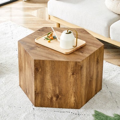 CAVINAS Coffee Tables for Living Room Modern Hexagonal Coffee Table Wood Marble Patterned Side Table for Dining Room and Bedroom