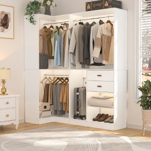 Besiost 71-In Freestanding Closet System Set with Wood Drawers, Corner Closet Organizer with Hanging Rods - 1 of 4