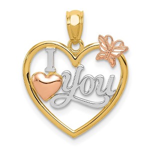 Black Bow Jewelry 14k Yellow & Rose Gold, White Rhodium I Love You Heart Pendant, 17mm - 1 of 4