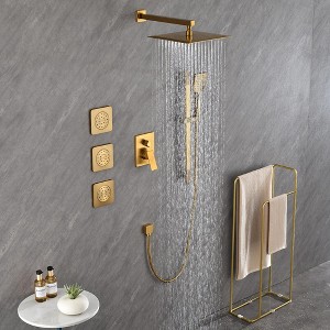 Shower System with Shower Head, Hand Shower, Slide Bar, Bodysprays, Shower Arm, Hose, Valve Trim, and Lever Handles - 1 of 4