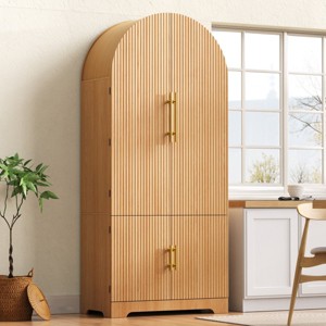 72" Tall Arched Freestanding Kitchen Pantry Cabinet with Adjustable Shelves & Hidden Drawer for Kitchen, Dining Room, or Living Room-Panipeachy - 1 of 4