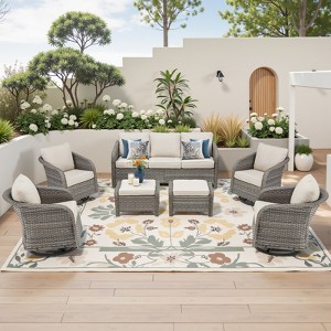 Buenhomino Outdoor Wicker Furniture Set – Swivel Glide Chairs, Sofas, Ottomans & Tables, All-Weather PE Rattan with Cushions for Patio, Garden & Deck - 1 of 4